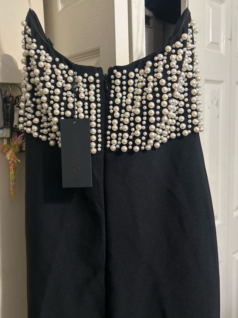 Fashion Nova Black Wide-Leg Jumpsuit with Pearl Embellishment - Picture 4 of 6
